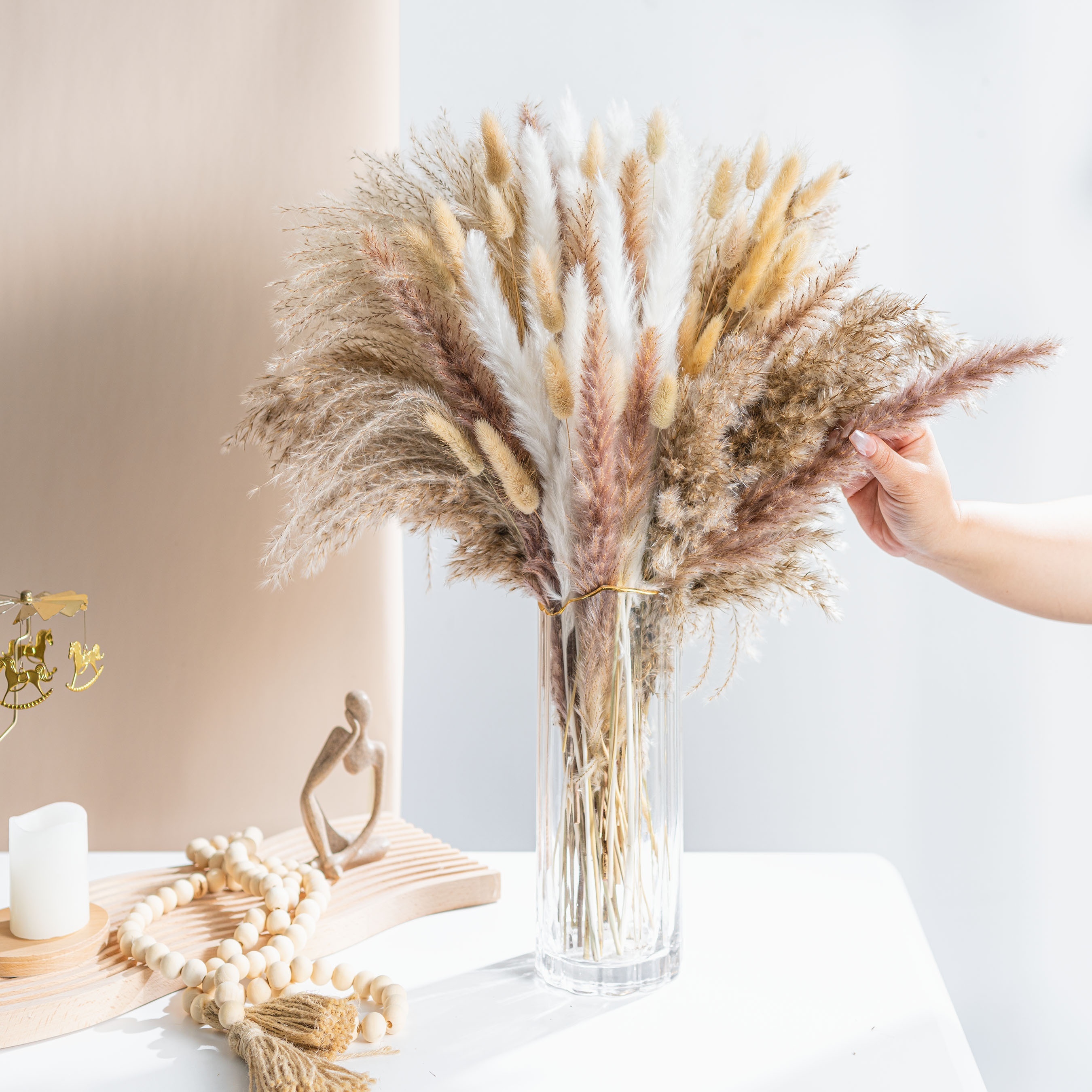 

105pcs Dried Pampas Grass Decor Bunny Tails Dried Flowers, Reed Grass Bouquet For Wedding Boho Flowers Home Table Decor, Rustic Farmhouse Party