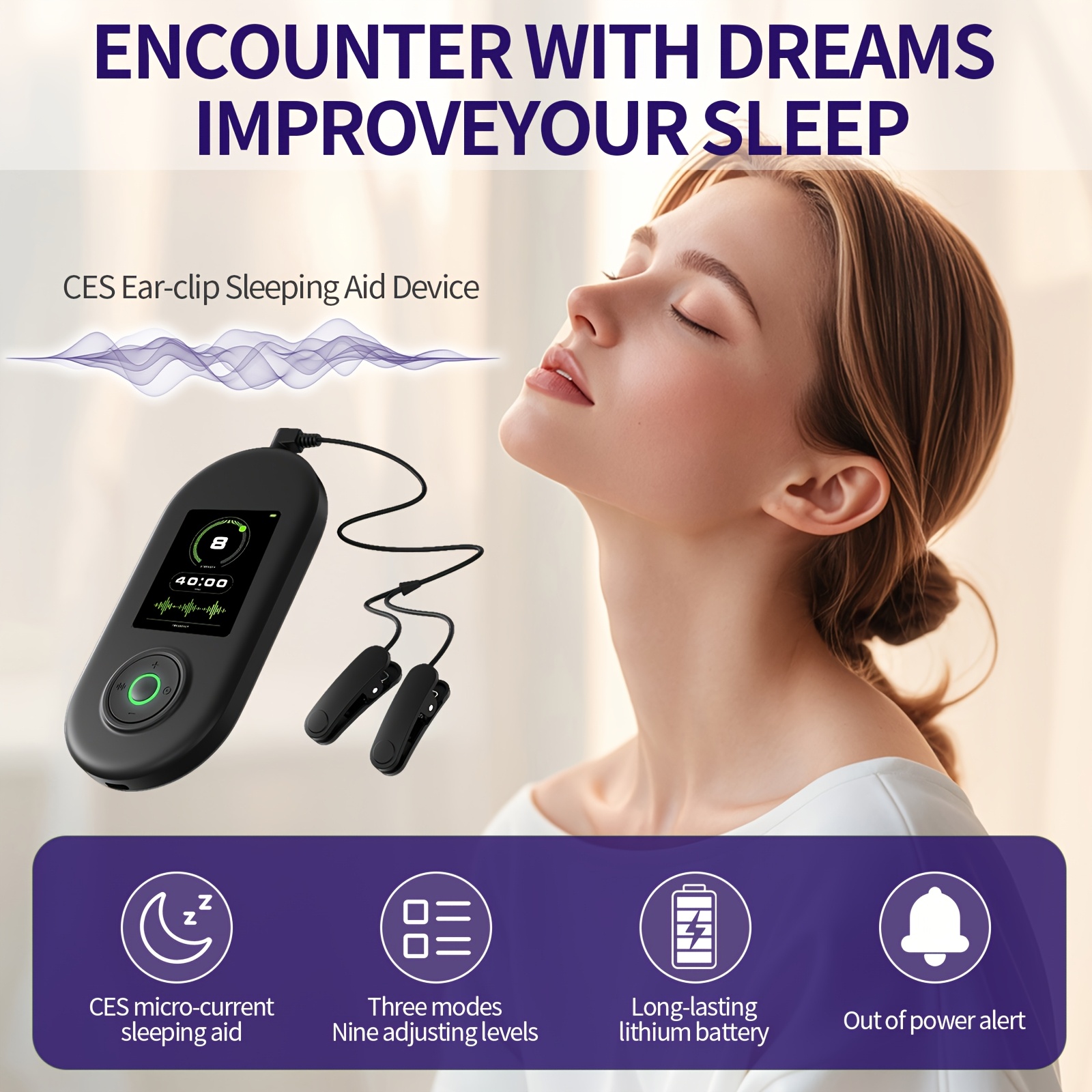 Advanced CES Sleep Aid Device with Ear Clips - Vagus Nerve Stimulation for Deep Sleep, Relax & Relaxation, USB-Powered, 8-Hour Timer, 3 Modes, Ergonomic Design for Home Use, Sleep Aid Device, Relaxation Tool, Modern Aesthetic, Userfriendly Interface