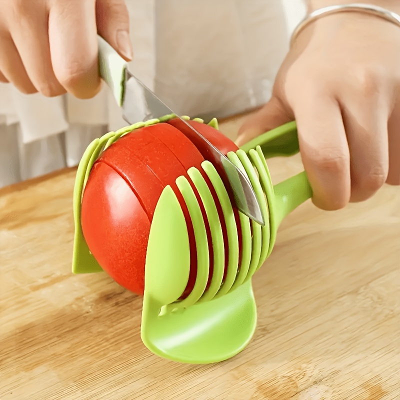TEMU 1pc Kitchen Slicer - Manual Lemon Tomato Egg Holder, Round Fruit And Vegetable Assistant, Handy Uncharged Kitchen Tool, Safe Plastic Slicing Aid