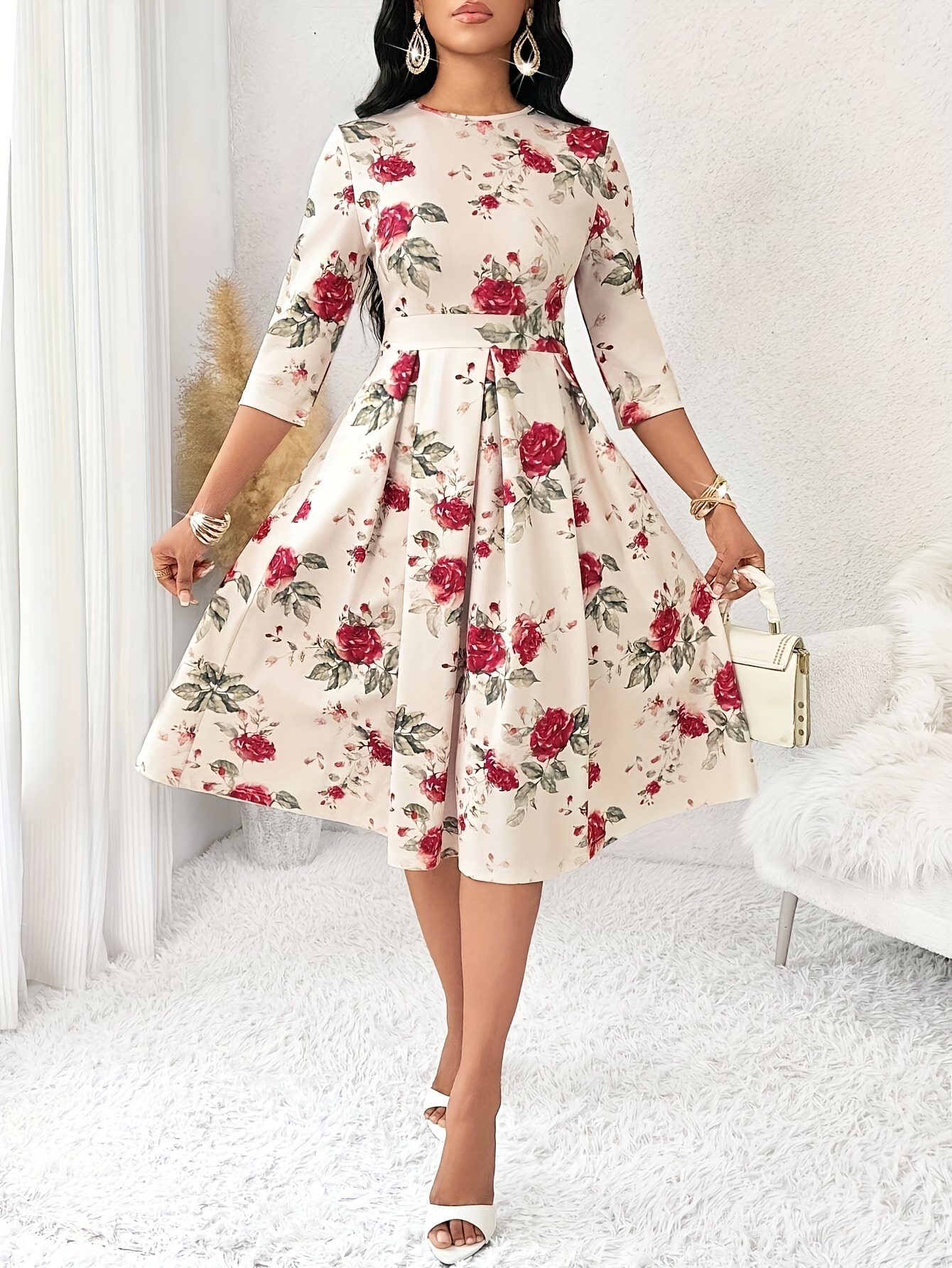 robe trapèze à imprimé floral femmes détail Temu Canada