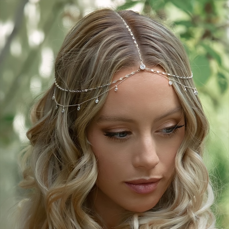 

1pc Rhinestone Pendant Headdress Bohemian Style Forehead Chain Bridal Headpiece Simple And Elegant Hair Accessory For Women, Perfect For Wedding, Party, Or Everyday Wear