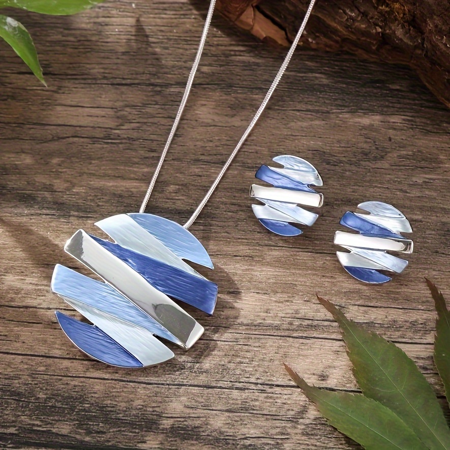 

3pcs Enamel Jewelry Set - Round Pendant & -free Zinc Alloy, For Or Parties