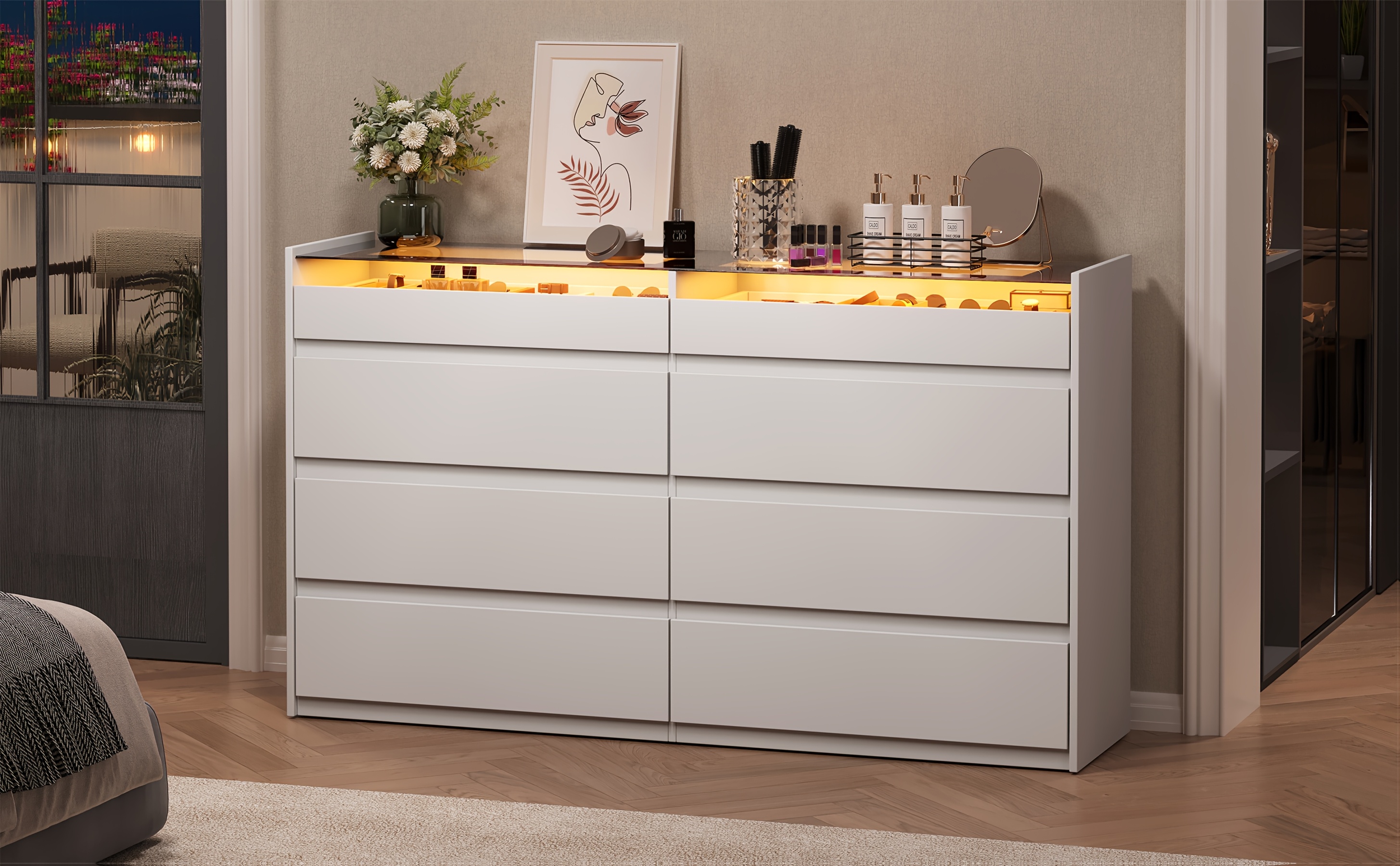 8 drawer dresser glass light modern chest drawers - Temu