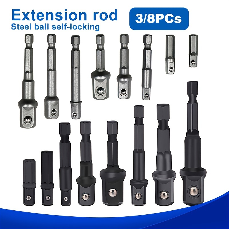 

3/8pcs Power Drill Sockets Adapter Sets 1/4" 3/8" 1/2" Hex Shank Impact Driver Socket Adapter Socket To Drill Adapter