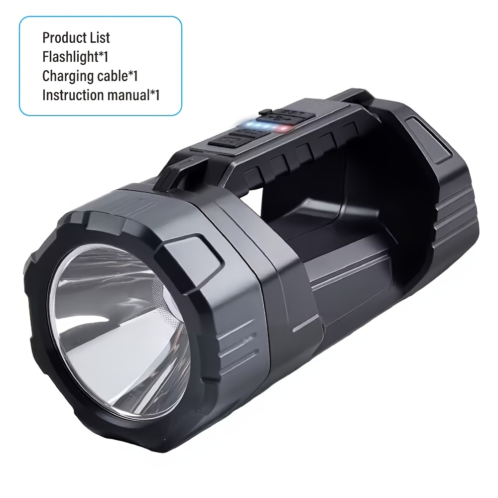 TEMU Led Spotlight Flashlight With Usb Charging, Portable Lantern & Shoulder Strap - Rechargeable Lithium-ion Battery, 3-mode Operation (spotlight,
