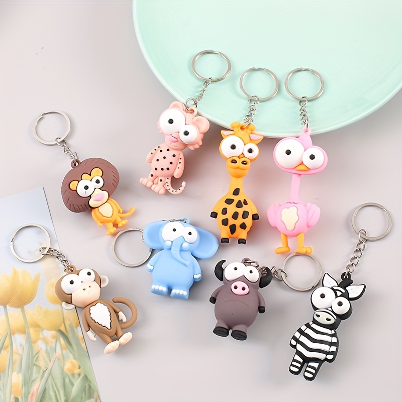 

8pcs Durable Funky Big-eyed Animal Keychains, Cute Cartoon Key Rings, For Bags & Purses
