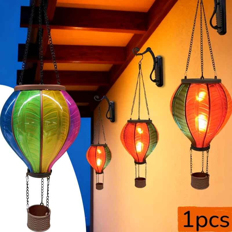 Image of 1pc Solar Hot Air Balloon Lantern, Colorful Led Flashing Decorative Lights, For Garden Patio, Wedding Party, Holiday Celebration, Christmas Decoration, Multicolor Ambiance Lighting