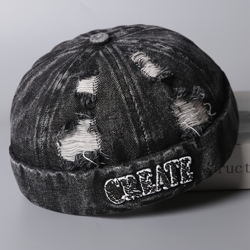 TEMU A Stylish, Brimless With A Vintage Japanese , Featuring Washed, Holes, And Elegant Lettering