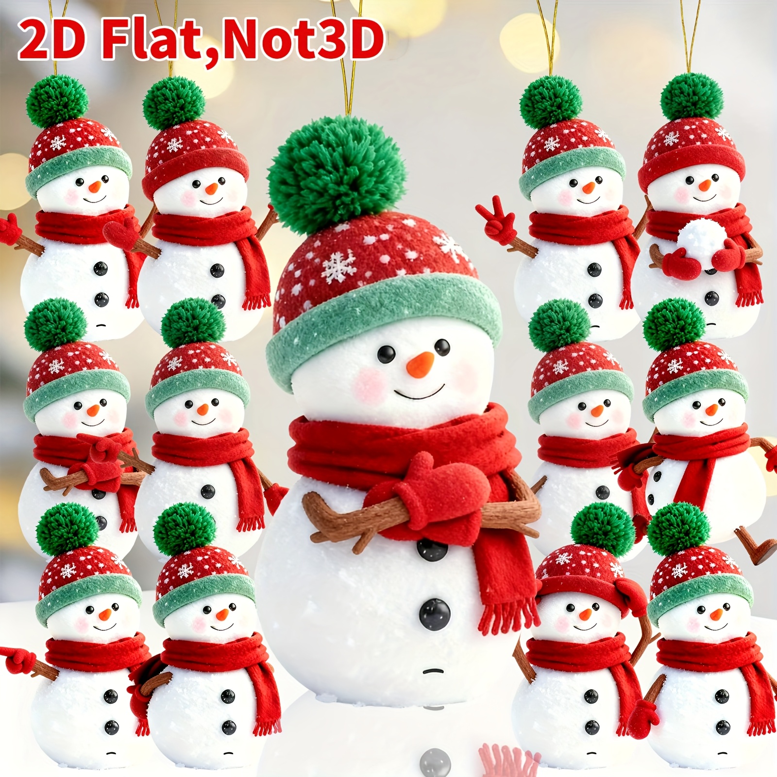 TEMU 2d Flat, 12pcs Snowman Wooden Hanging Ornaments - Artificial Wood Christmas Tree & Window Decorations With Snowmen Characters, Snowman Figures