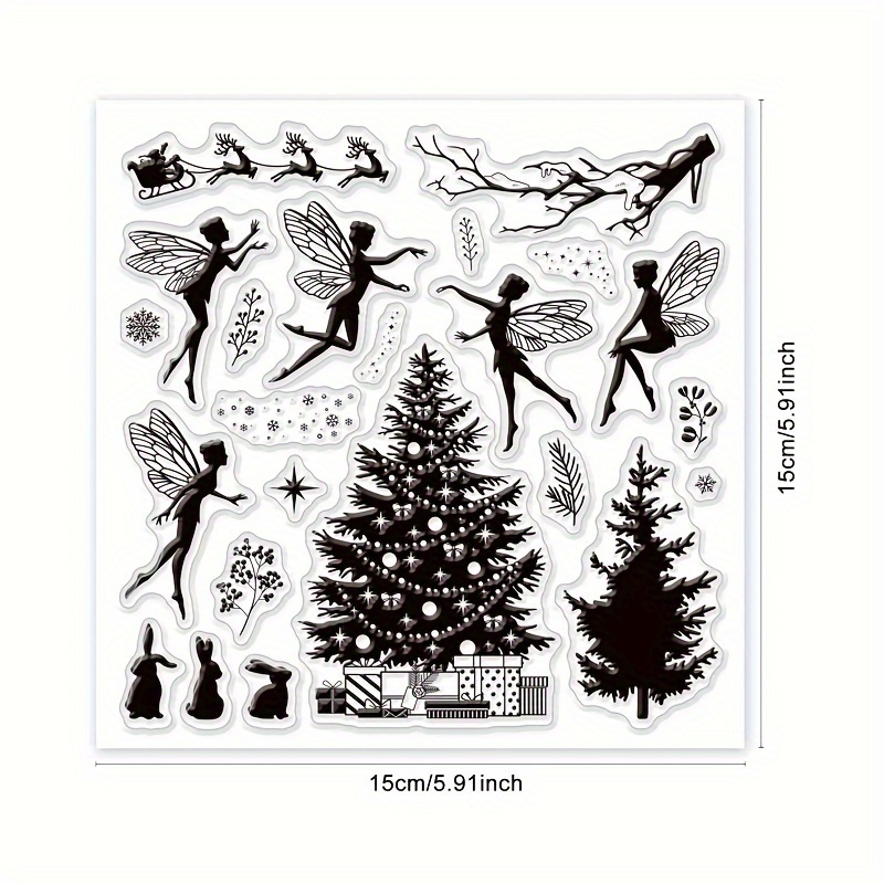 1pc christmas fairy winter transparent stamp christmas tree embossed seal sheet silicone transparent seal seal for diy   and card making paper craft decoration