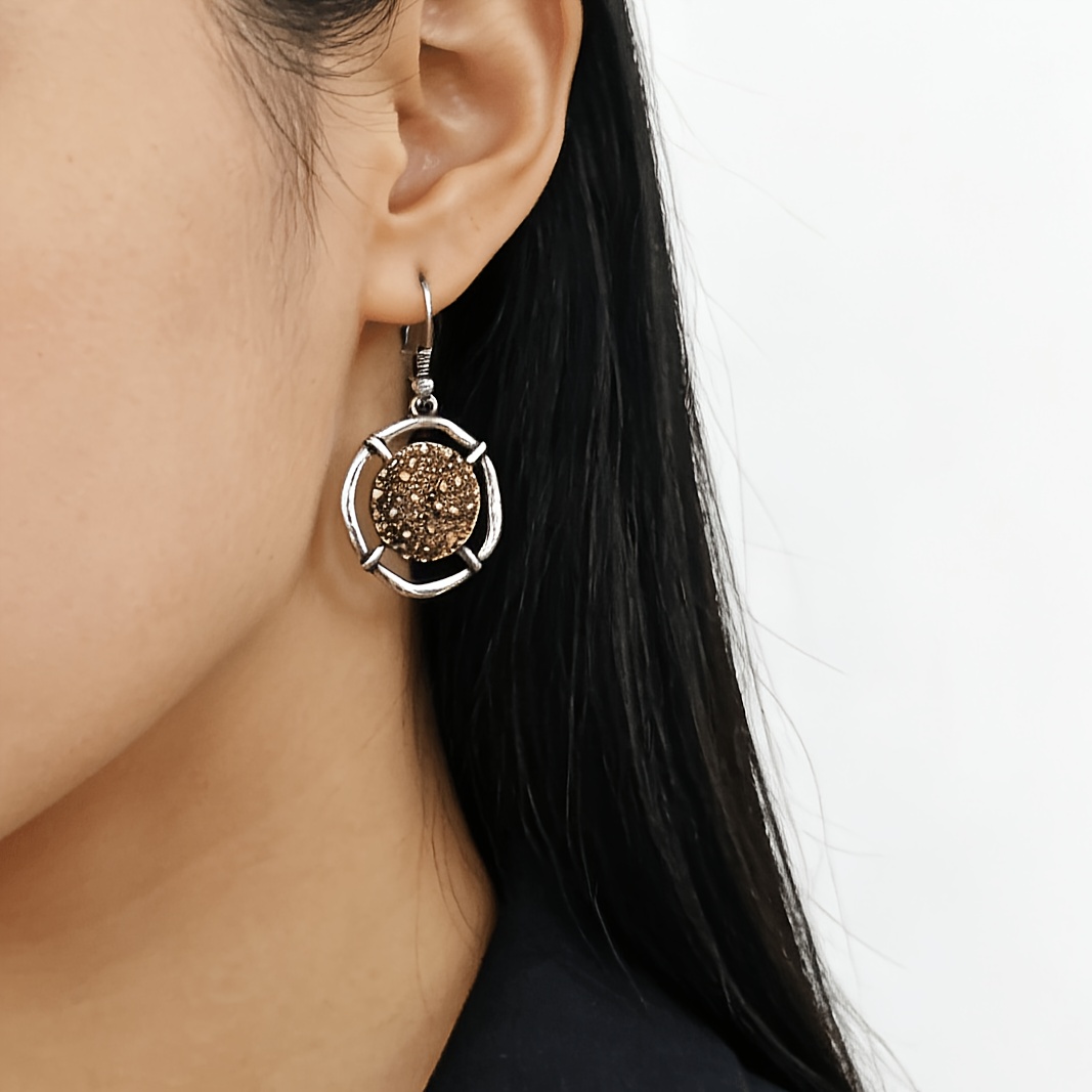 Retro Textured Bi-Color Round Earrings