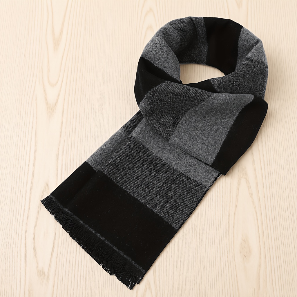 Image of 1 Brand New 180*30cm Bandanna, Printed Scarf, Trendy Snowproof Scarf, Men's Business Negotiation Scarf, Men's Luxury Warm Scarf, Autumn/winter Cold-proof Scarf, -block Pattern Scarf