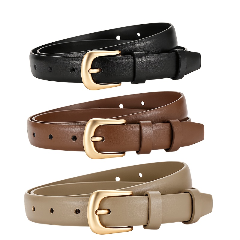 TEMU Ladies' Three-piece Exquisite Belt Set, Including 3 : Black, Brown, And Khaki, Covering All Scene Needs For Casual Commuting, Wedding Banquets,