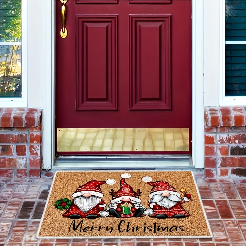 1pc christmas gnome welcome doormat washable low pile indoor outdoor entrance mat non slip rubber backing absorbent polyester unnapped woven fabric machine washable suitable for bathroom kitchen rv