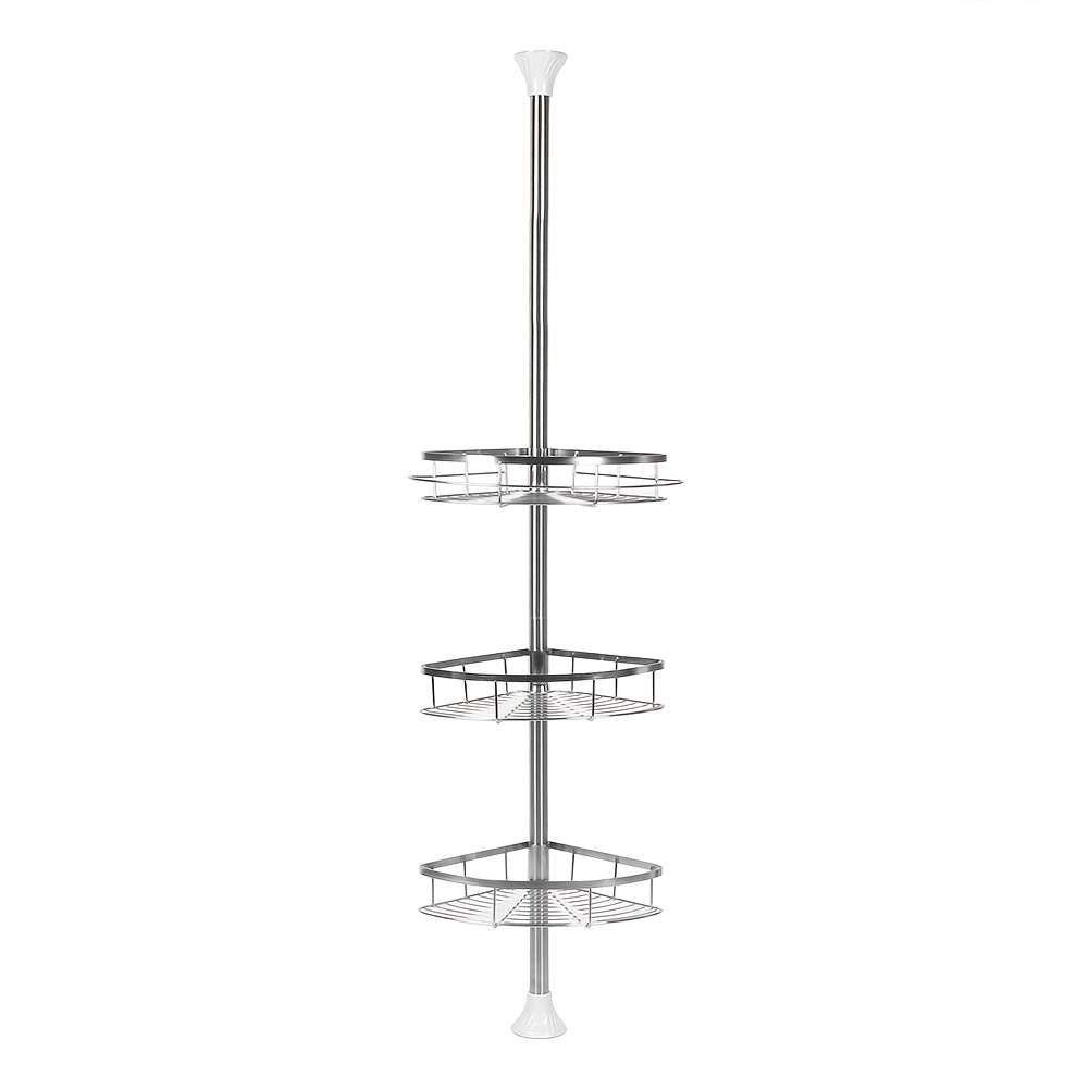 Image of Telescopic Shower Shelf With , Height Adjustable From 110 To 280 Cm, Made Of Stainless Steel, Designed For Corner Bathrooms, Installation-free, Shower Caddies