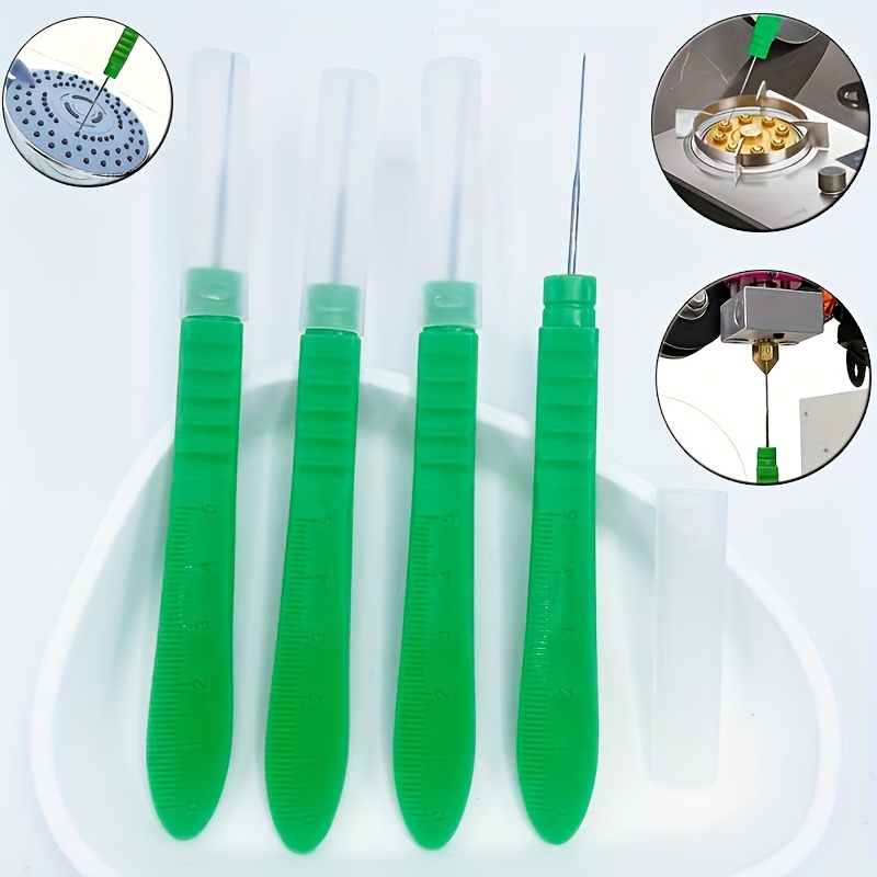 TEMU 1/2/4pcs Stainless Steel Nozzle Cleaning Needles With Handle And Graduation Extra Sharp Flexible Needles For Airbrush Nozzles, Gas Stove Spouts,