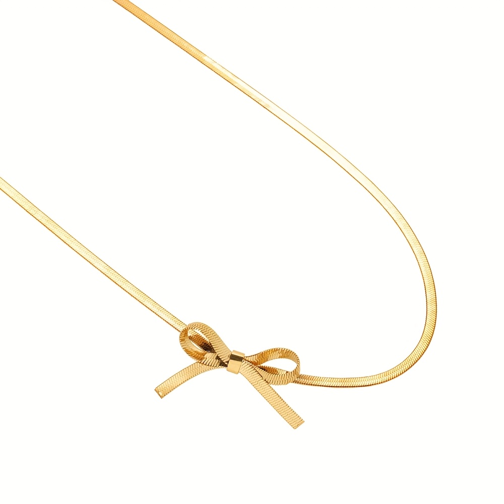 E-shop 1 Stück Damenmode Edelstahl Schleifenkette Halskette, geeignet für den täglichen Gebrauch, Schmuckaccessoire, Valentinstag Geschenk (Geschenkbox