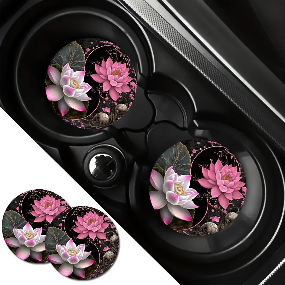 

2pcs Pink For Lotus Car Cup Holder Coasters, Absorbent - Car Interior Accessories For , Water Cup Coasters For Cars & Home