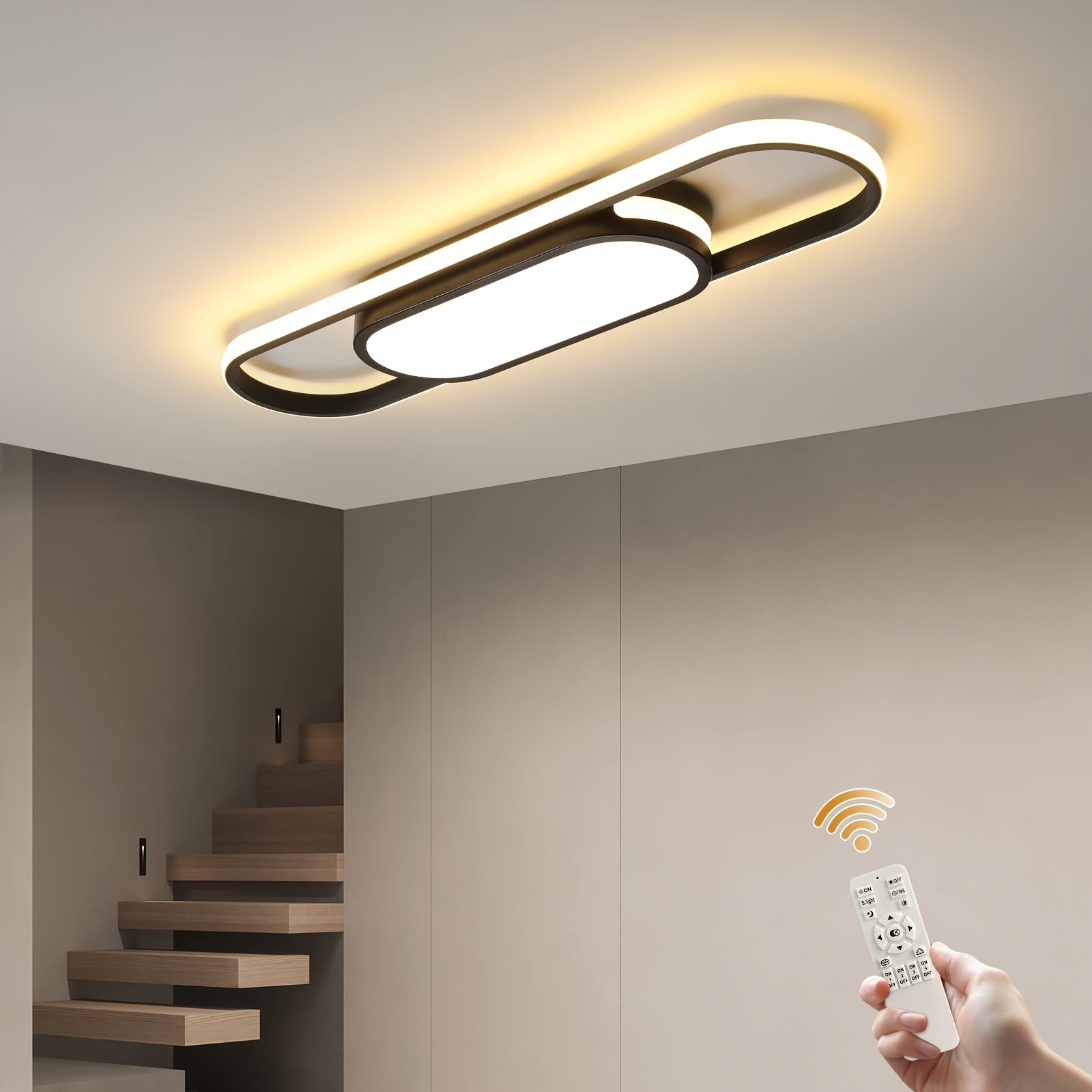 

Modern Led Linear Ceiling Lights Dimmable Led Ceiling Lamp With Remote Control Acrylic Flush Mount Ceiling Lighting Fixtures For Living Room Kitchen Dining Room (3000-6500k/black)