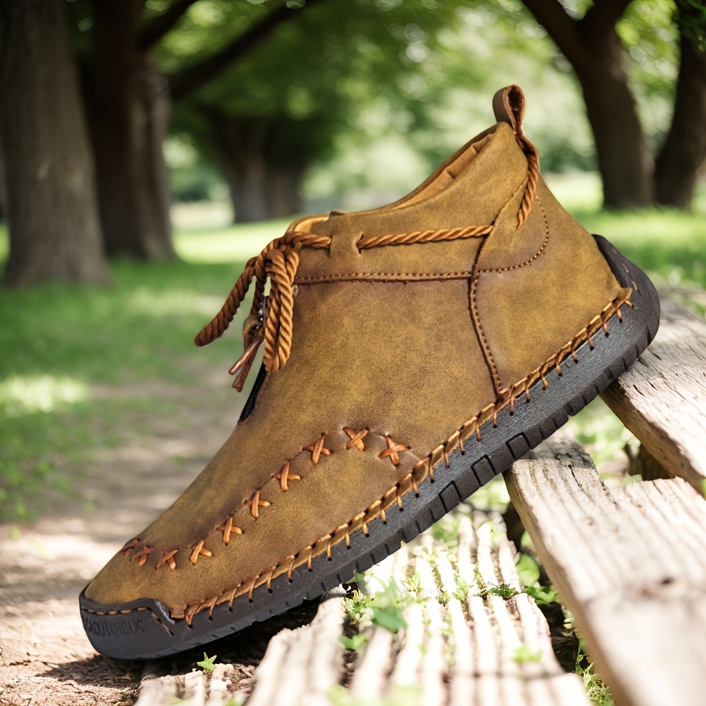 Men' Stitching Casual Boots, Lightweight Non Slip Shoes With Microfiber , Men's Outdoor Casual Shoes