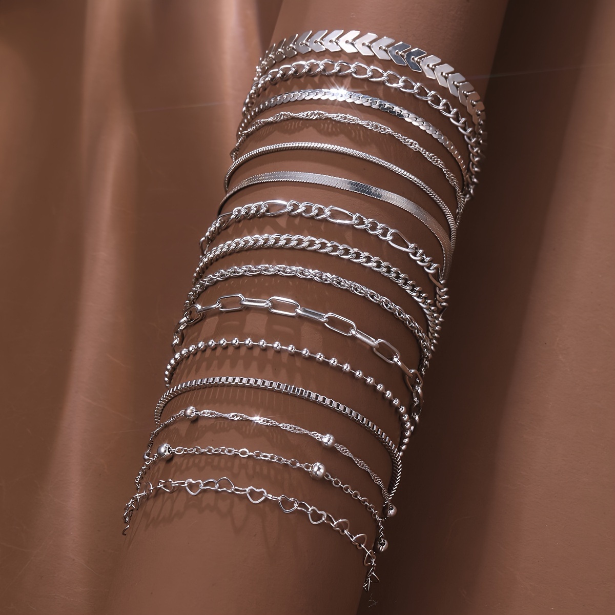 15pc Silvery Basic Bracelet Set for Daily Wear