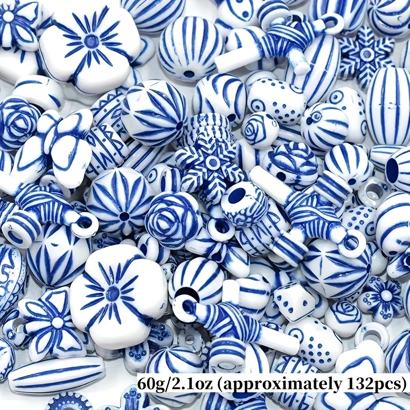 E-shop Ca. 132 Stück 60g blau-weißes Porzellanstil Acrylperlen DIY Perlen, Schmuckherstellung Zubehör - klassische Blau-Weiße Acrylperlen, exquisite