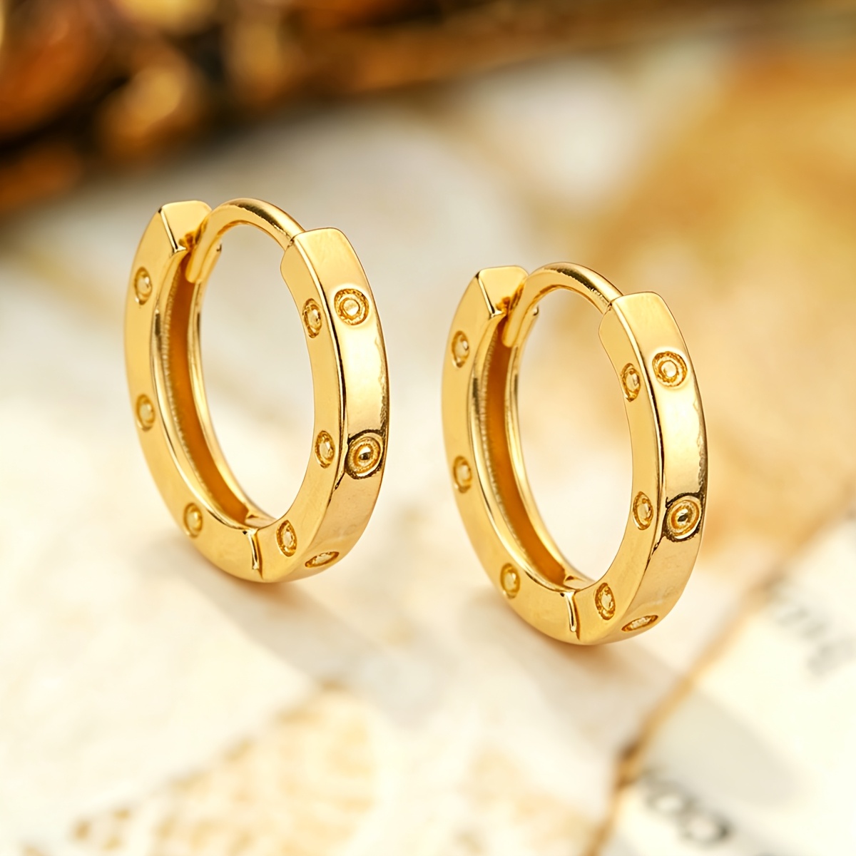 TEMU 1 Paire/2 pièces Boucles d'oreilles créoles géométriques tendance en acier inoxydable, boucle d'oreille huggie ronde en cercle, motif créatif à