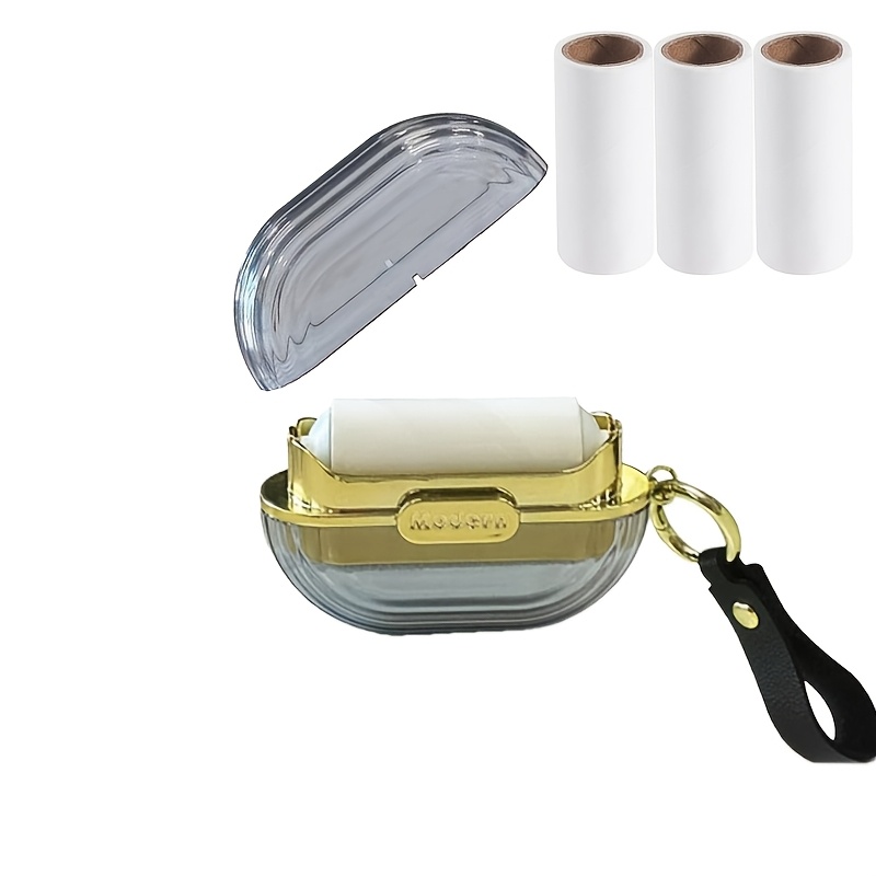 TEMU 4pcs Sticky Lint Roller And Replacement 3 Rolls Set, Double-sided Travel Portable Lint Roller With Hand Strap, Reusable Cat Pet Hair Remover,