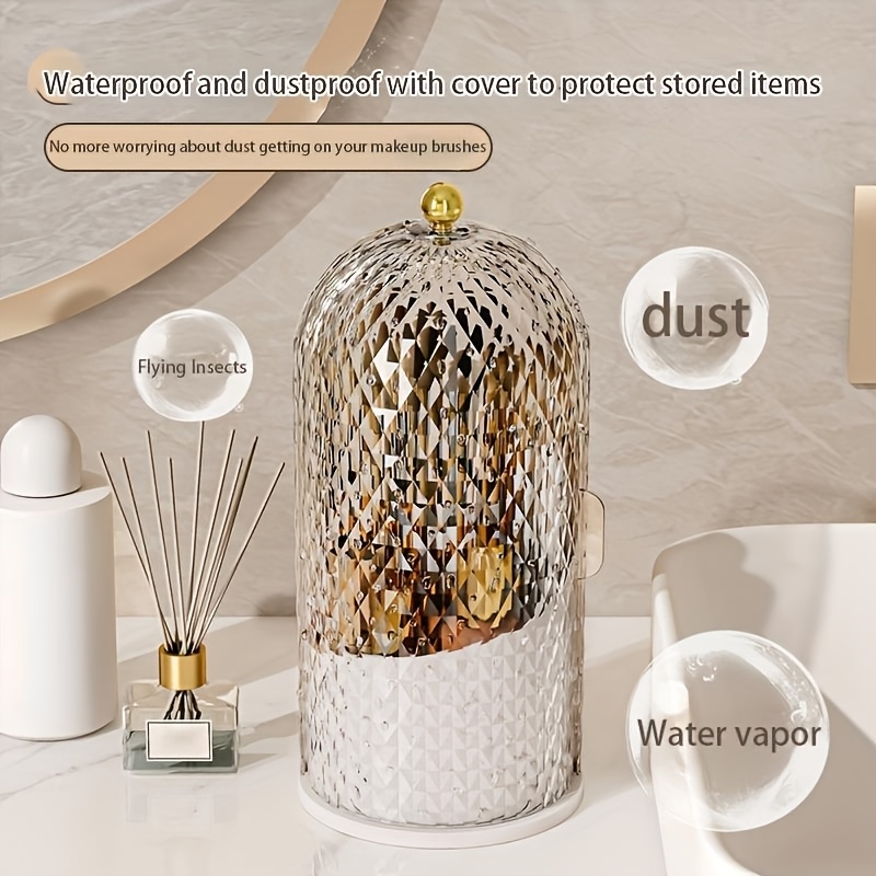 1pc rotating makeup organizer with cover waterproof dustproof plastic cosmetic storage box diamond   ideal for brushes skincare products office supplies   skincare product storage rotating storage dustproof cover makeup organizers storage Product details 7
