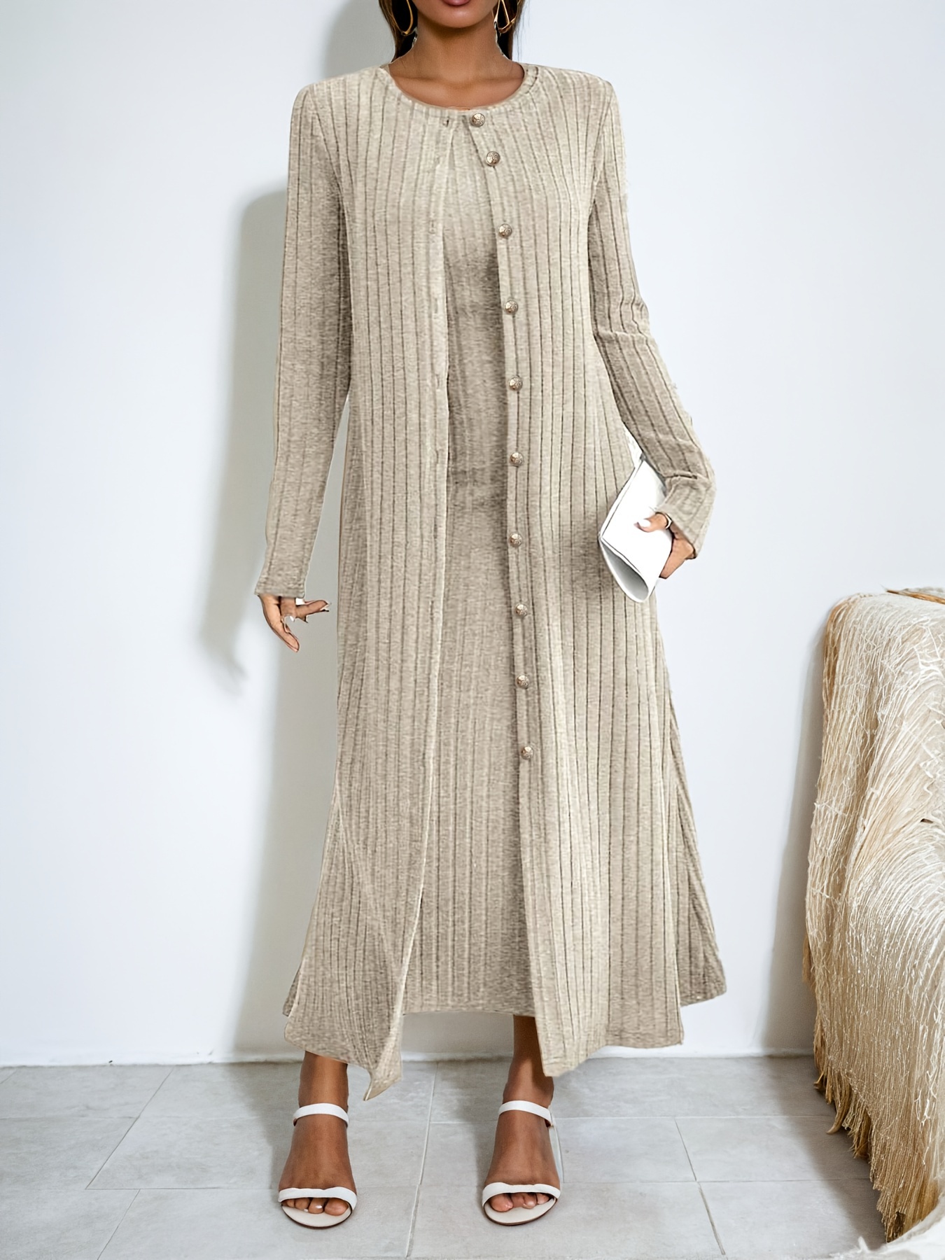 stylish casual 2pcs set long sleeve cardigan sleeveless - Temu United Arab  Emirates