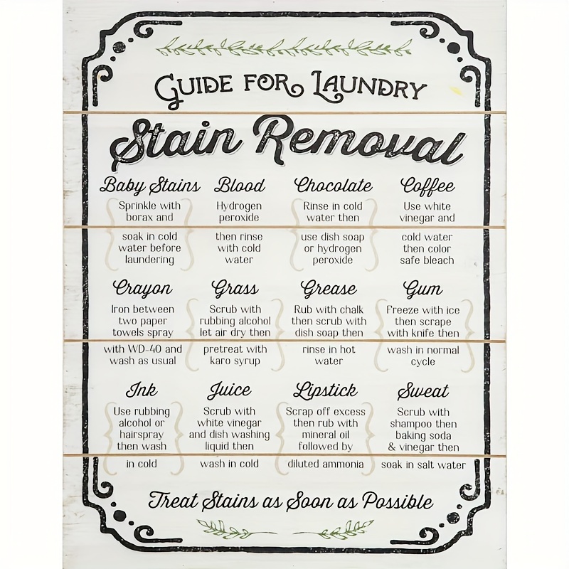 

1pc, Guide For Laundry Stain Removal Sign (8" X 10"/20cmx25cm), Rustic Wooden Wall Hanging Plaque, Tabletop Decorations For Home And Farmhouse Laundry Room