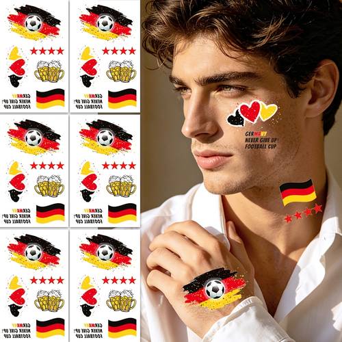 6sheets german temporary tattoo stickers sports decals for football matches festivals parties body stickers for face waterproof football themed stickers