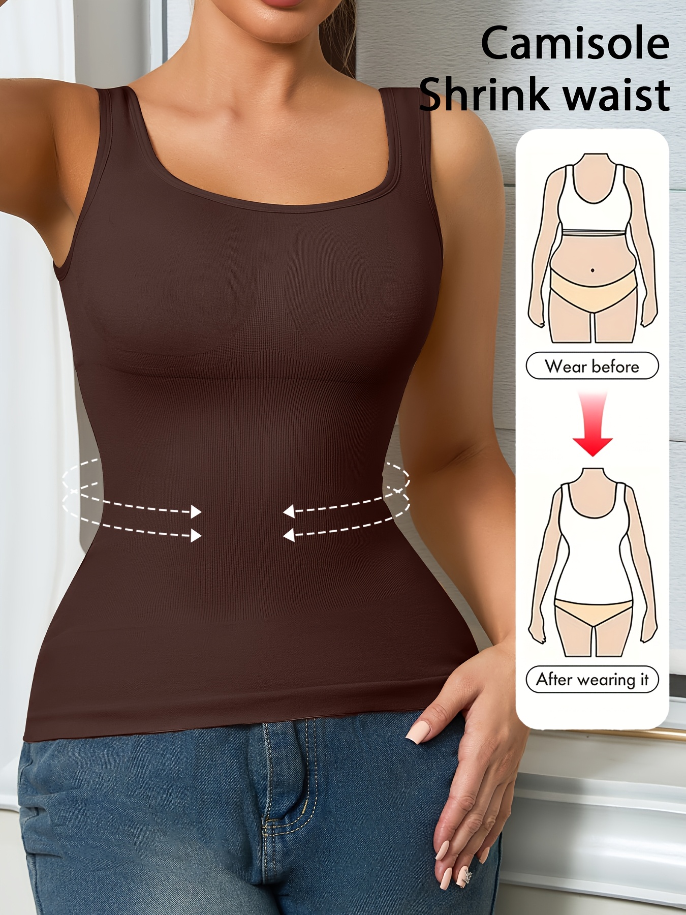 1pc   womens high waisted sleeveless shaping camisole tummy control compression top seamless smoothing underwear for gym workout daily wear special occasions round neck shaping layering piece machine washable
