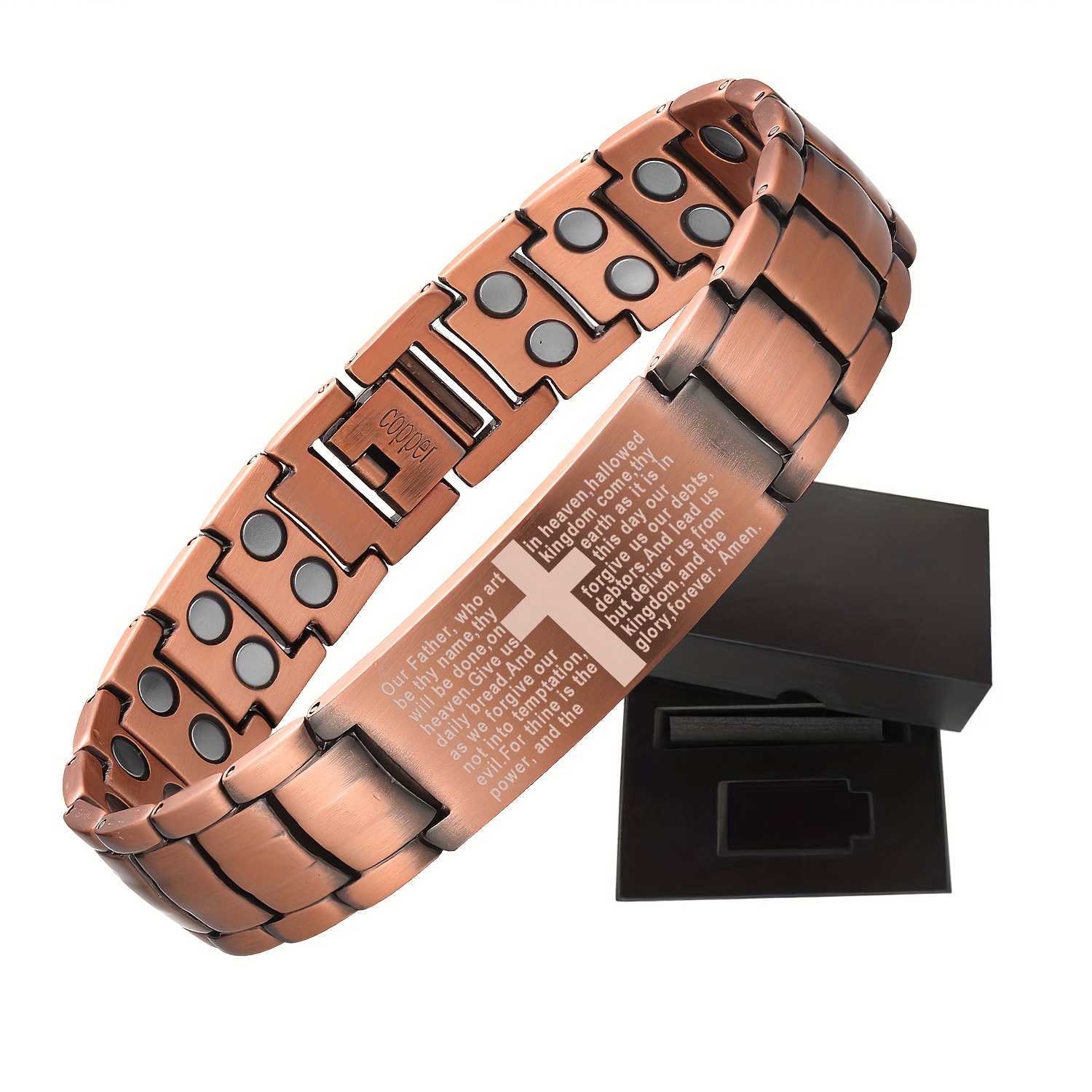 Men's Copper Cross Magnetic Bracelet with Adjustable Tool