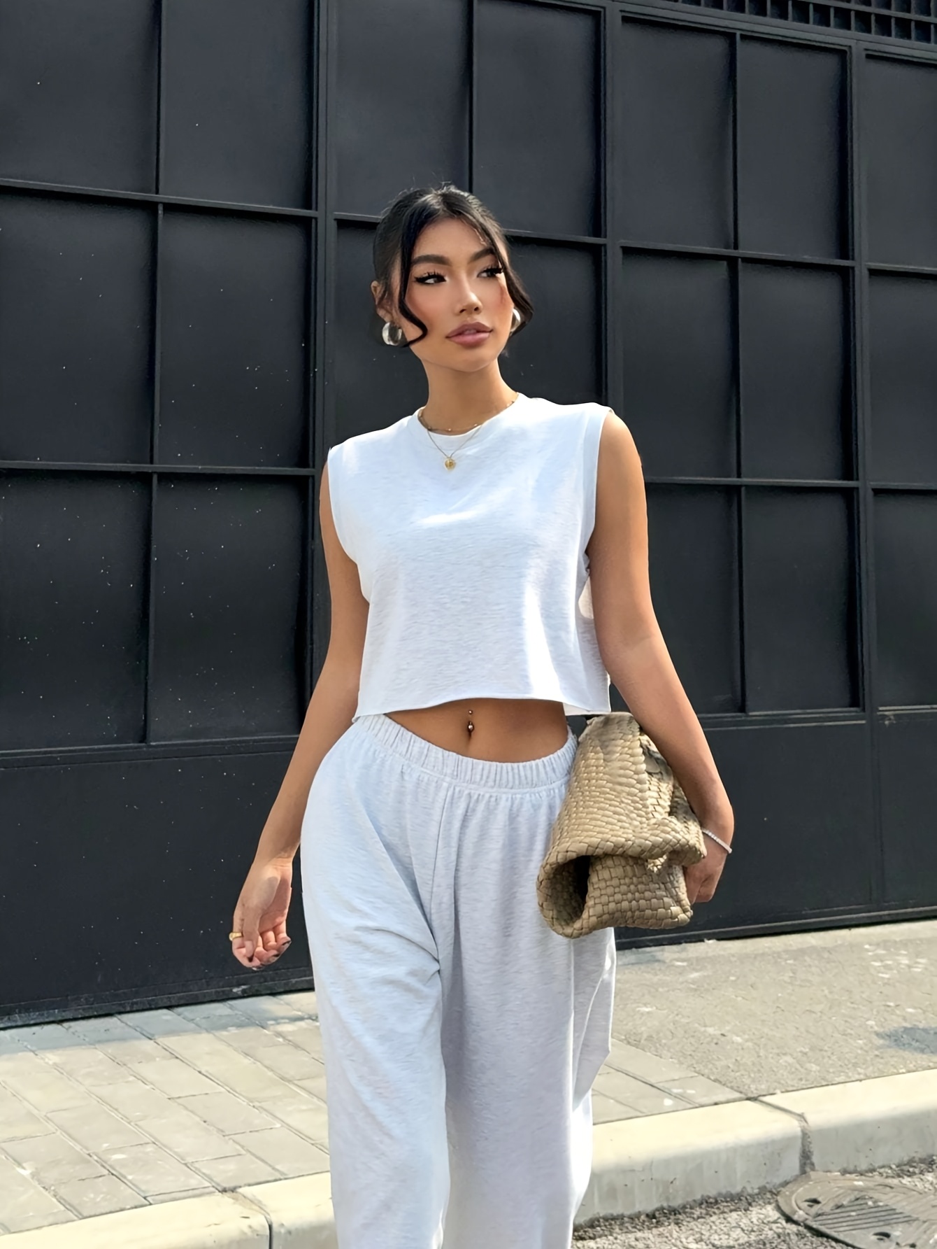 Tank Top White Crop Top And Pants Set White Crop Tank And