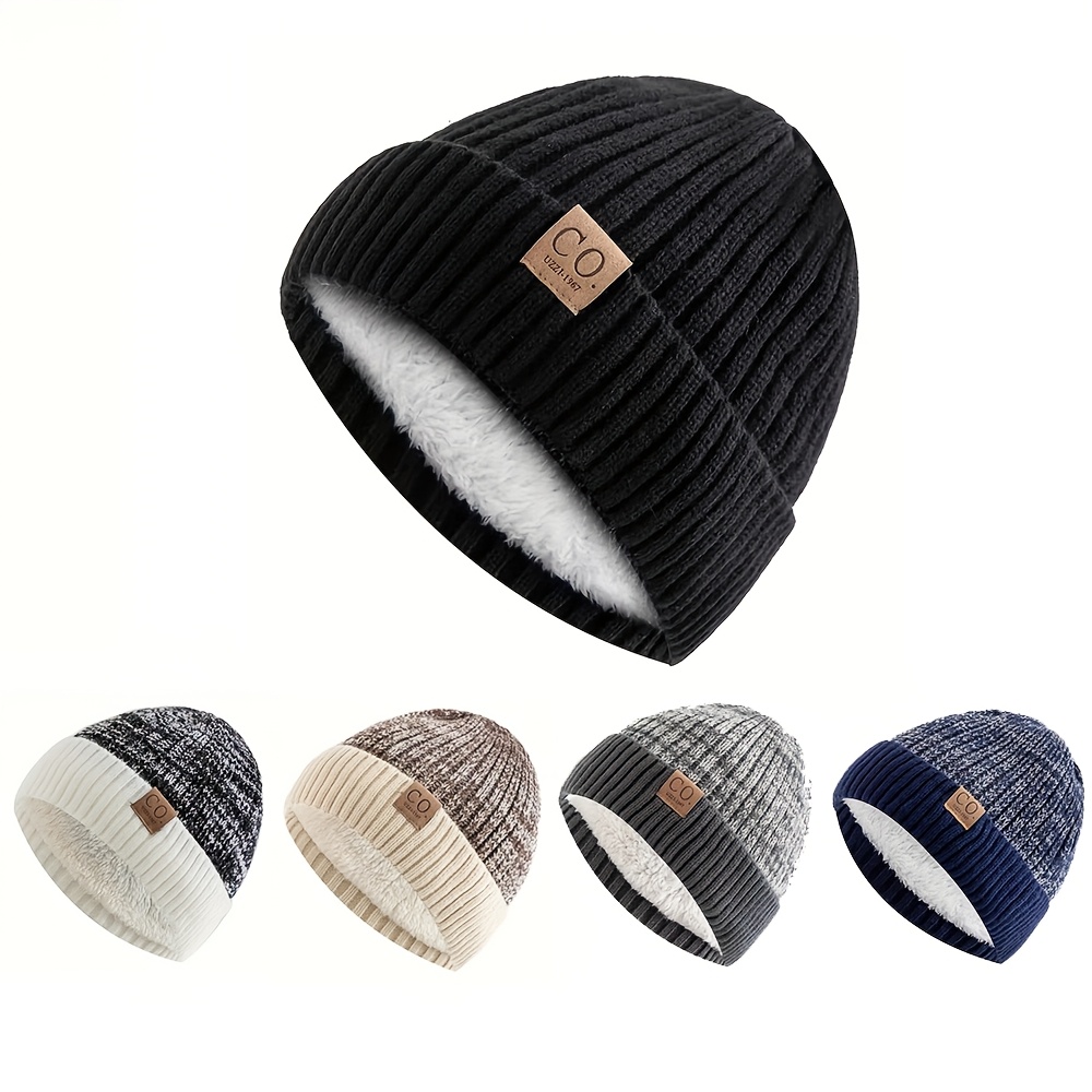 

Fleece-lined Knit Beanie - Winter Hat With Ear Protection, Stylish Casual Design In Black, White, Brown, Navy - Machine Washable Polyester For Casual Attire