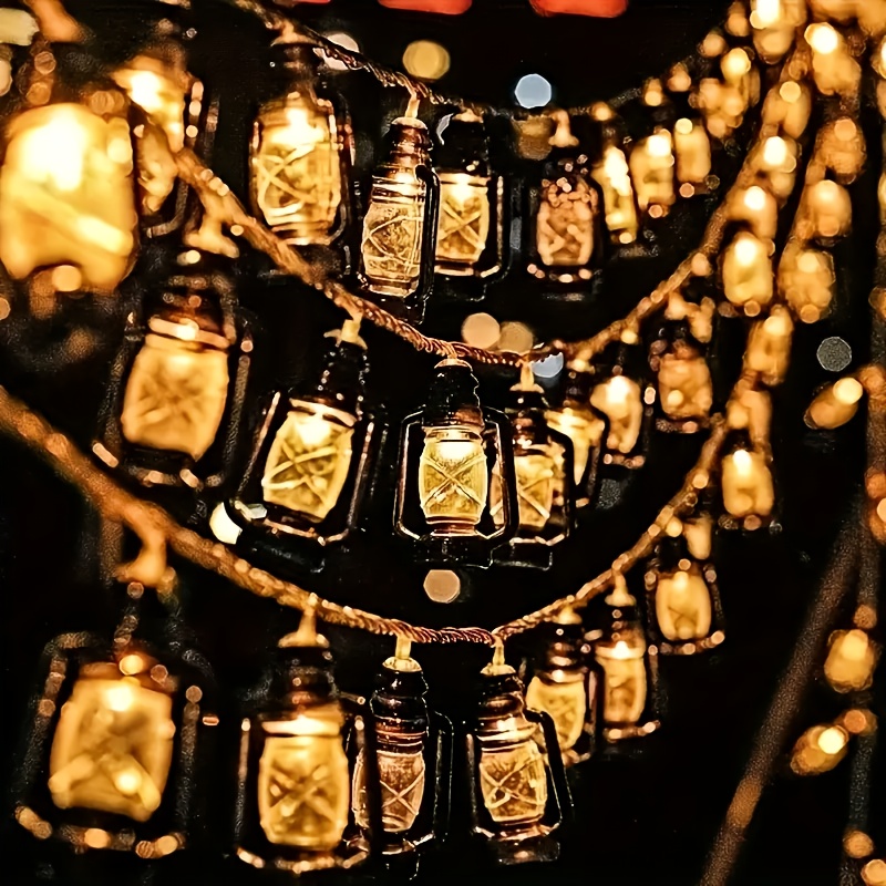 TEMU 1pc Vintage Oil Lamp Led String Lights, Perfect For Summer Camping, Ramadan, And Christmas, Suitable For Winter Family Gatherings, Party