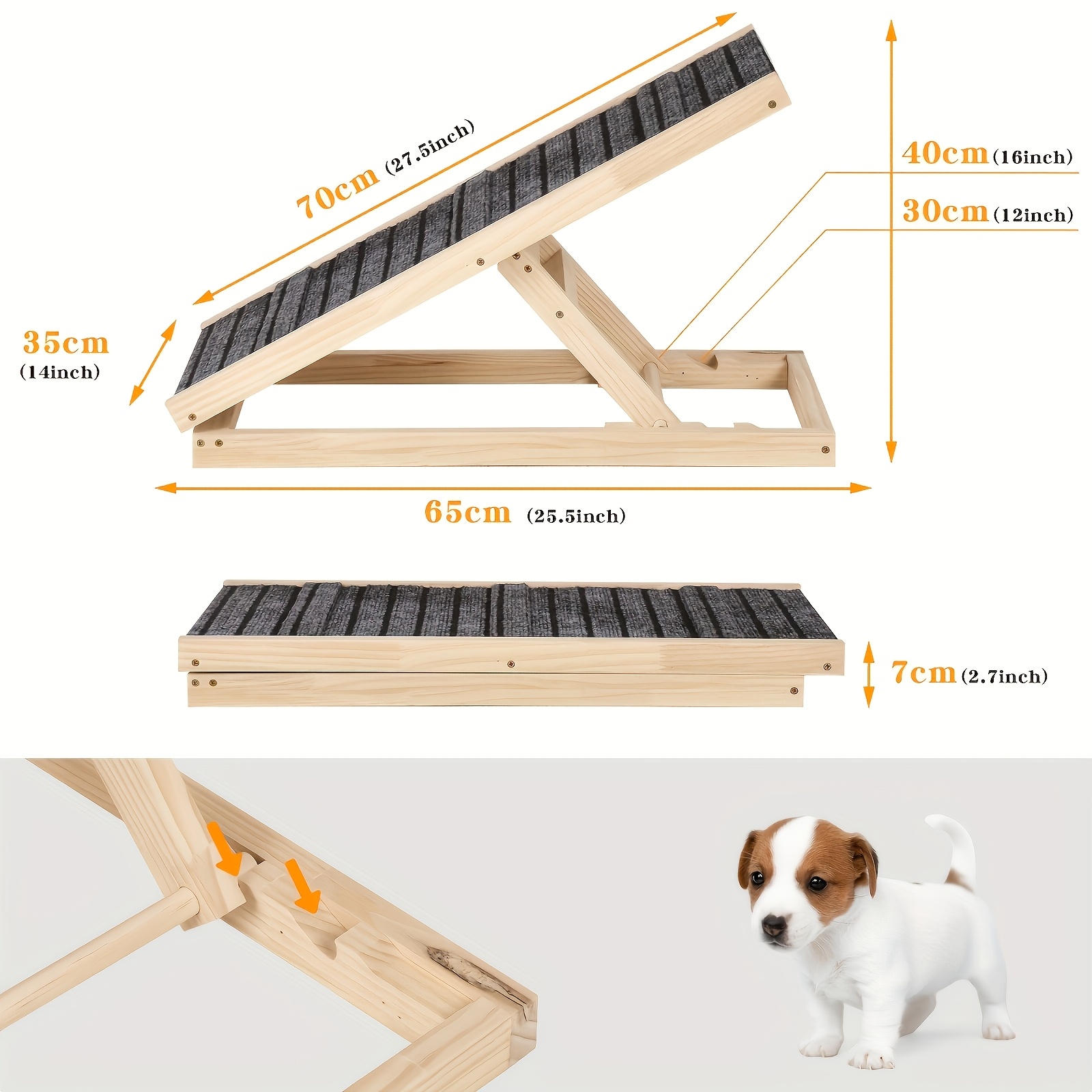TEMU Rampa para perros de 60 cm, rampa plegable para gatos, rampa ajustable para perros, escaleras ajustables para mascotas, escaleras para perros