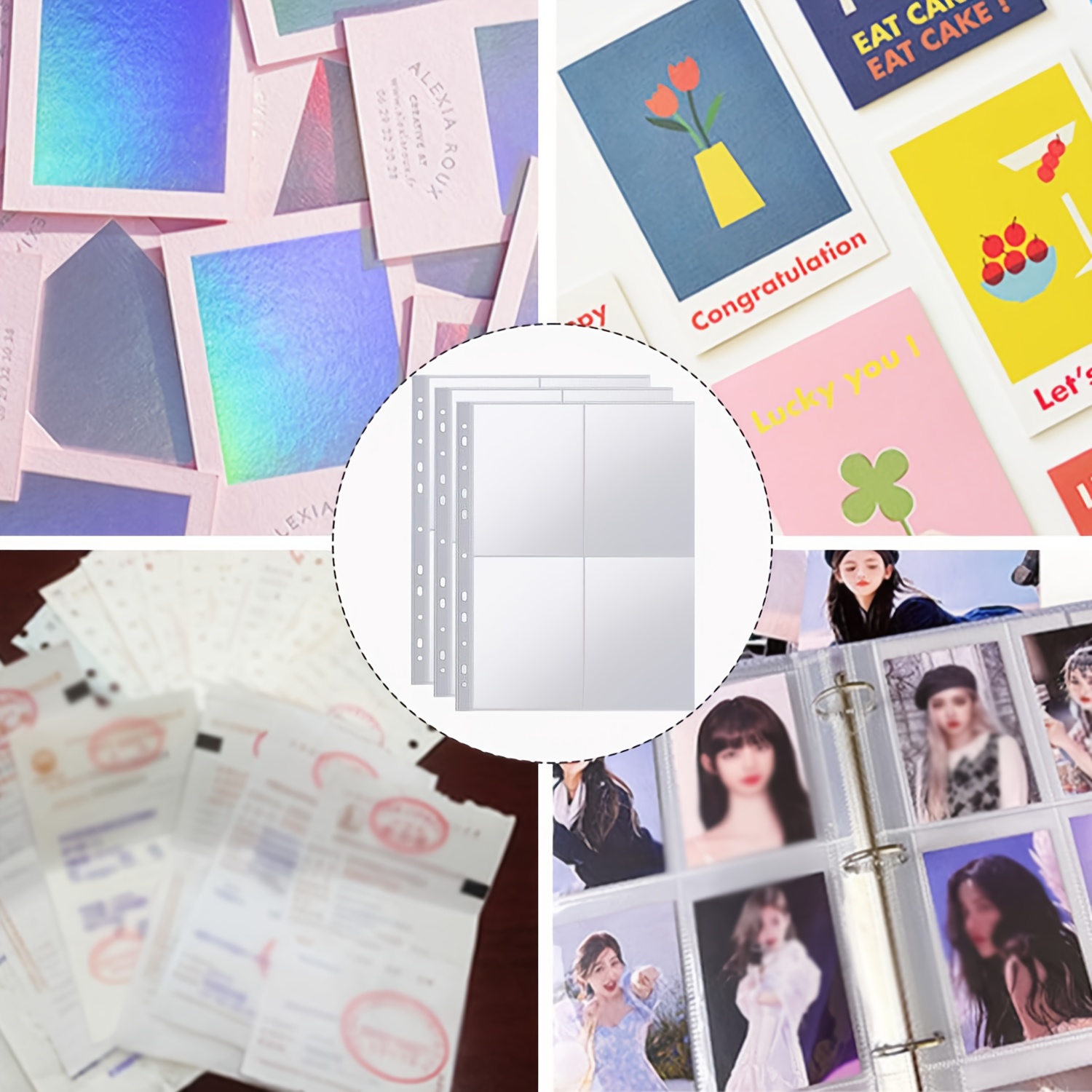 Image of 80pcs A4 Photo Sleeves | 320 A4 Hole Pockets, 4 Compartments, Double-sided 4-hole Protection | Album Accessory, A4 2/3/4 Ring Binder Use | A4 Photo Sleeves (fourreaux Pour Photos A4)