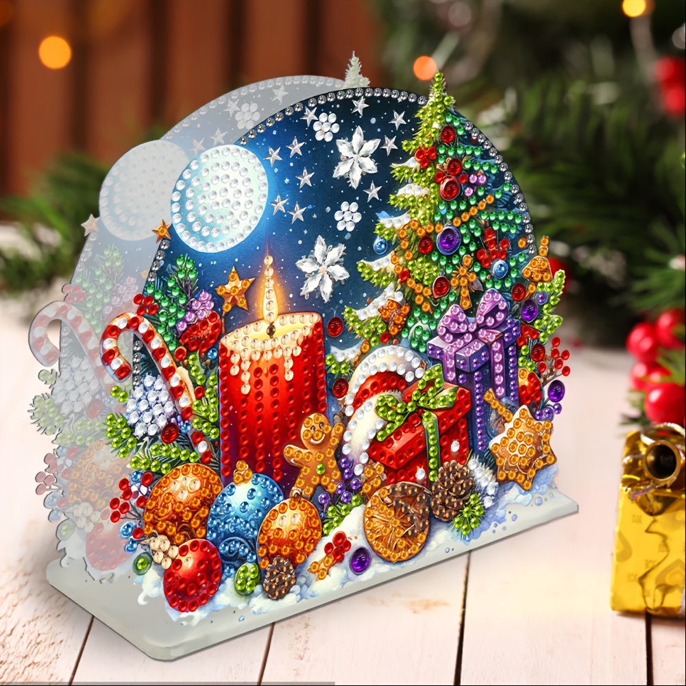Image of 1pc Christmas-themed Acrylic Napkin Holder, Diy Special-shaped Painting Kit, Acrylic Home Decor, Handmade Creative Craft, Suitable For Home And Office Desktop Decorative Art, Holiday Gift