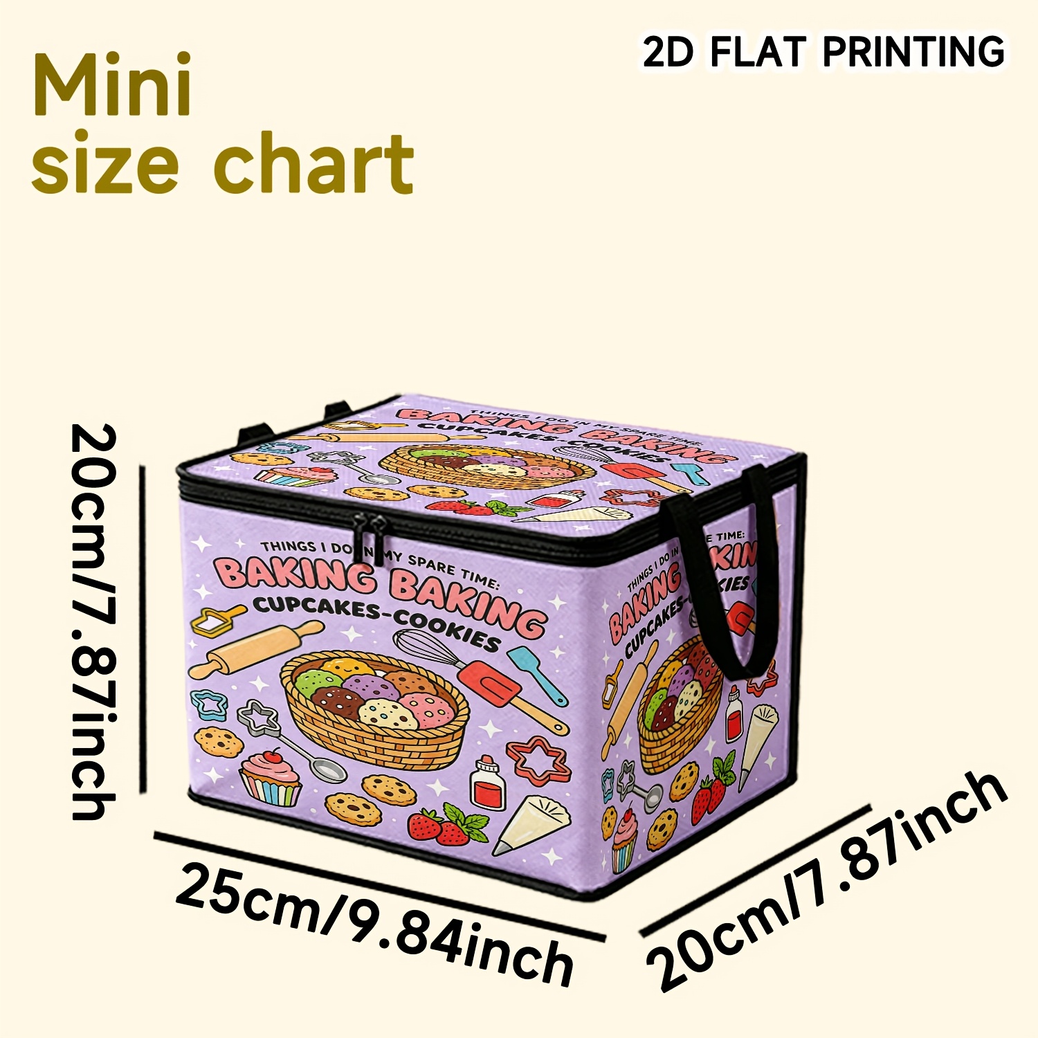 TEMU 1pc Baking-themed Printed Storage Box, Large Capacity For Storing Baking Tools, Household Sundries, And Daily Necessities. Features A Foldable