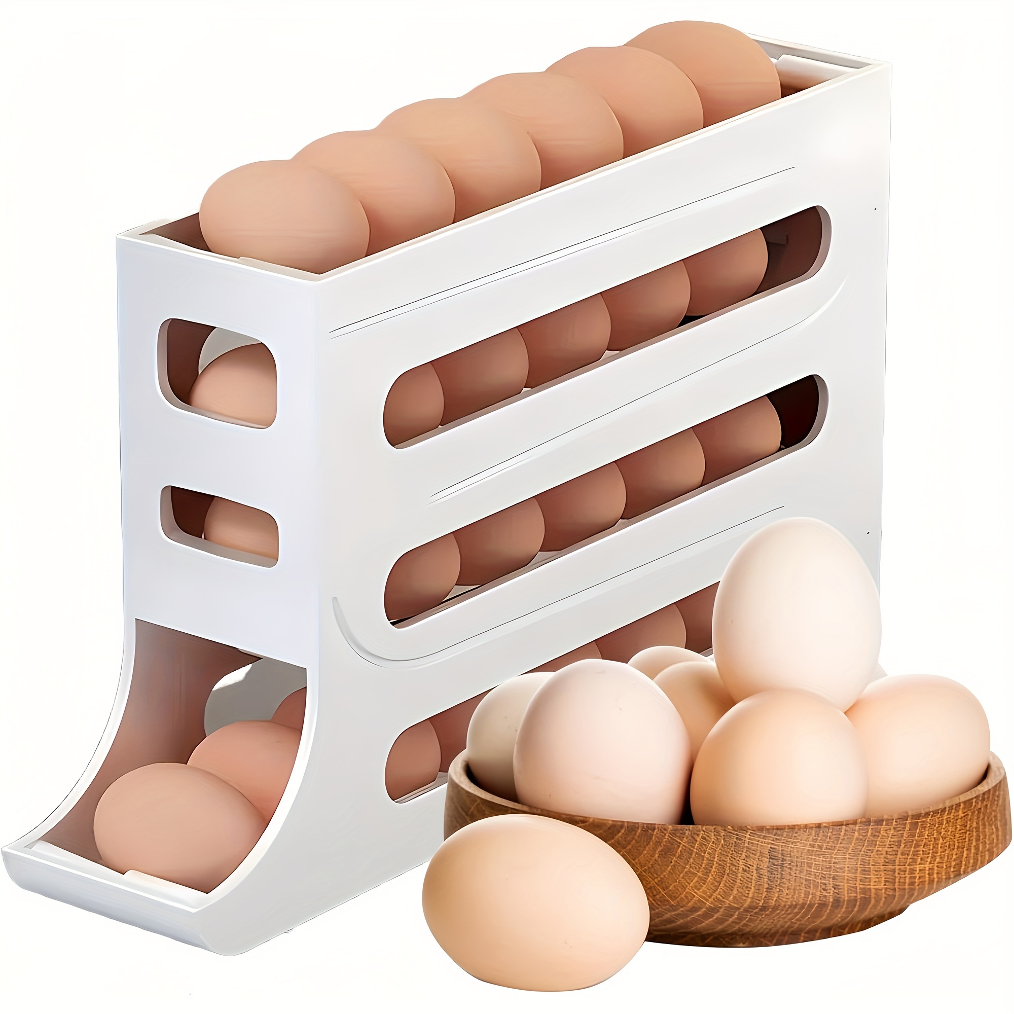 

Space-saving 4-tier Egg Dispenser - Automatic Rolling Refrigerator Organizer, Pp Material, To 30 Eggs,