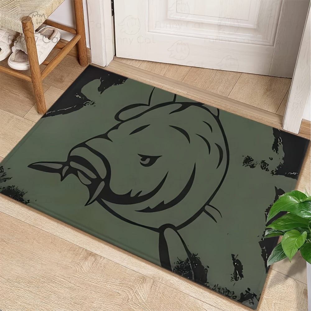 TEMU Single-piece Carp Fishing Themed Doormat - Non-slip, Machine Washable Mat With Lifelike , Ideal For Kitchen, Bedroom, Living Room, Indoor And