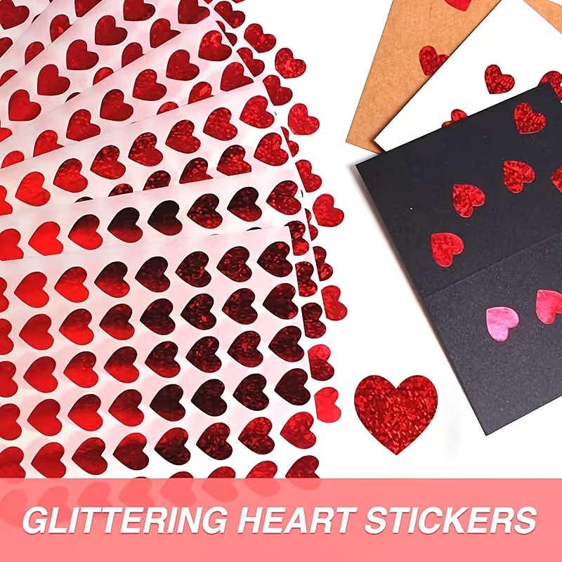 . 200pcs/4 Sheets Holographic Glitter Small Red Heart Self-adhesive Papers, Suitable For Valentine's Day Gift Boxes, Gift Bags, Envelope Decoration, Reward Charts And Handmade Scrapbooking Making