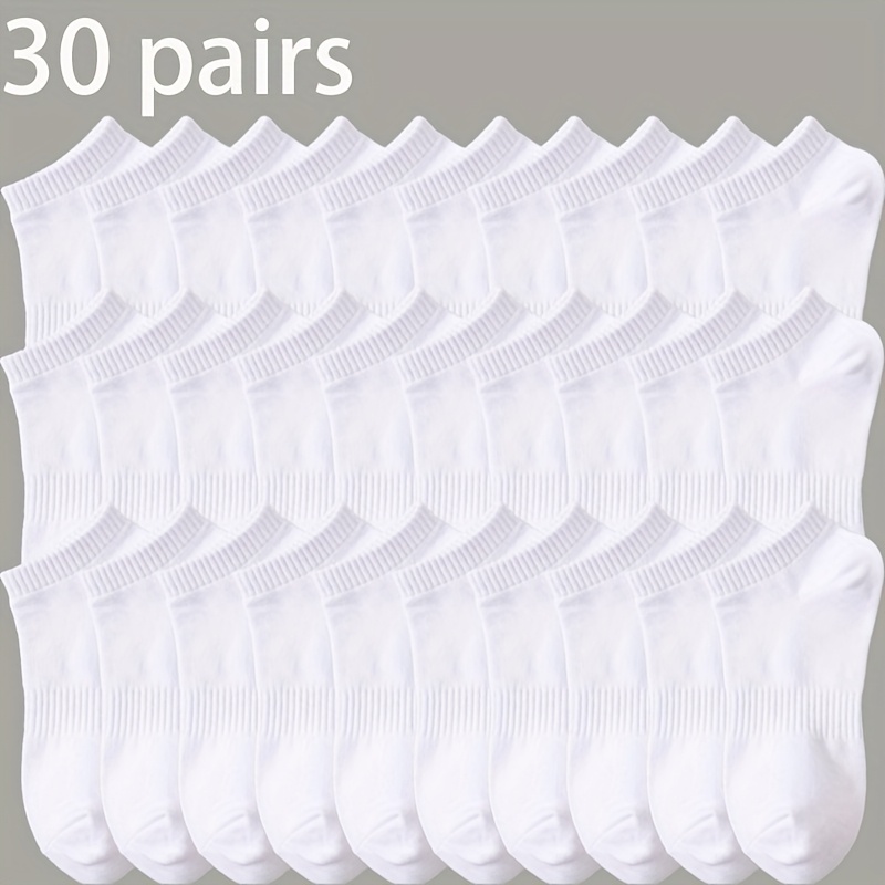 Image of White 10/16/ Pairs Pack Waist-cinching Ankle Socks - Yzy - Unisex Spring/summer Minimalist Solid Color Waist-cinching Outdoor Shallow-cut Ankle Socks