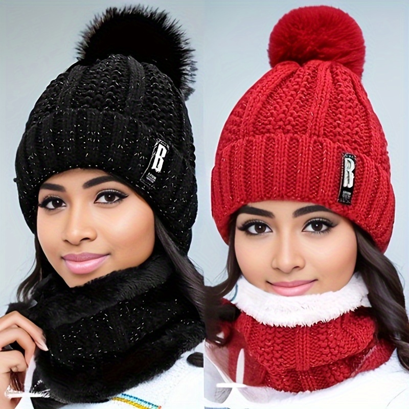 

1pc Bonnet + 1pc Écharpe, Bonnet Tricoté et Sweat à Capuche, Ensemble Pièces Polyvalent et Mignon, et Épais, Protection Contre et Chaleur, Protection des Oreilles pour l'Équitation