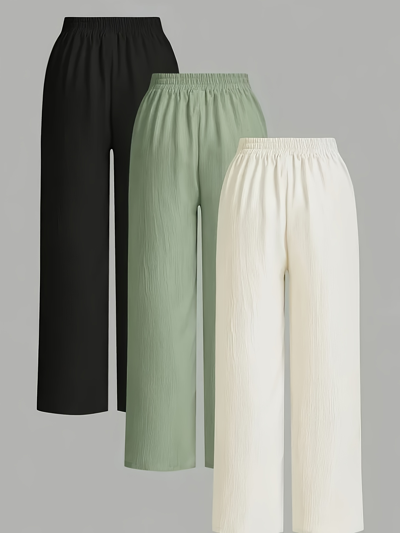 plus size 3 pack fashion solid texture drawstring elegant   long pants