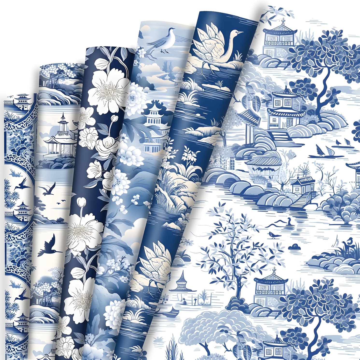 

6-pack Chinoiserie Wrapping Paper, 20x28 Inch, Vintage Chinese Landscape & Blue White , Theme, Gift Wrap For Girls, Boys, Diy Crafts, Birthday, Baby Shower, Wedding, Lunar New Year