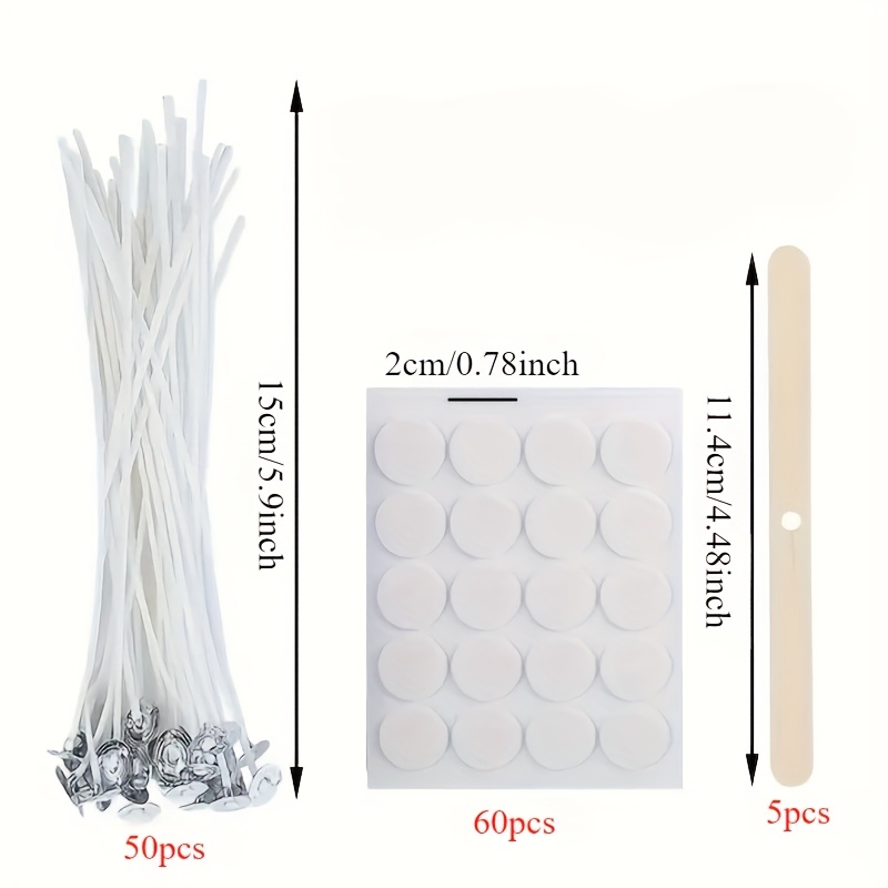 115pcs Candle Making Kit with 50 Wicks in 10cm, 15cm, 20cm, 60 Wick Stickers, and 5 Wooden Holders for Soy and Beeswax Candles