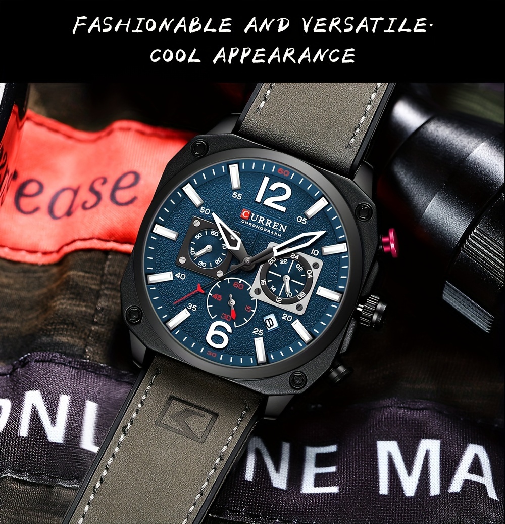 mens fashionable sports watch multifunctional chronograph quartz luminous hands date display   alloy case square dial electronic movement silicone strap   details 6